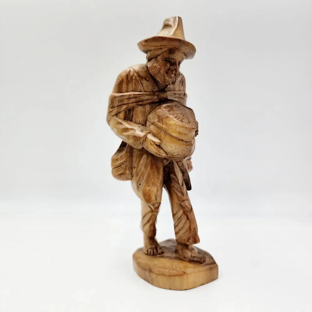 Vintage Carved Wood Sad Drifter Beard Bare Feet Hobo Folk Art Figurine Statue